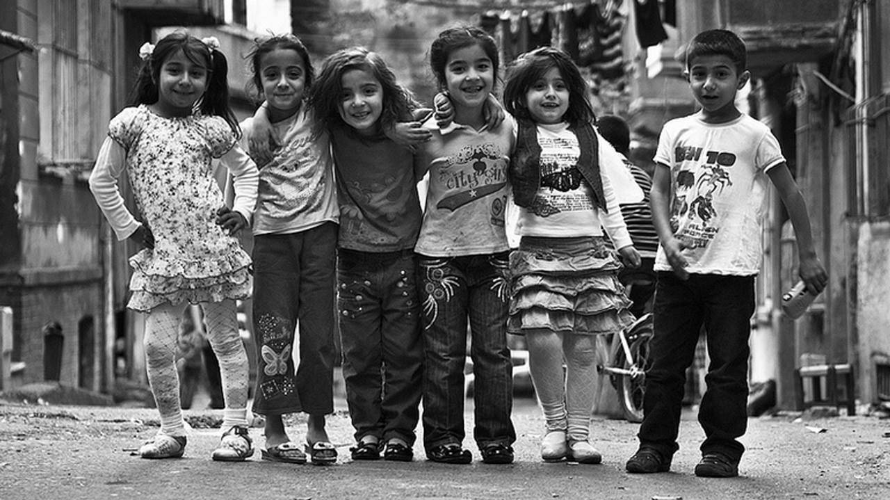 Children in an Istanbul street, photographed on an early school visit