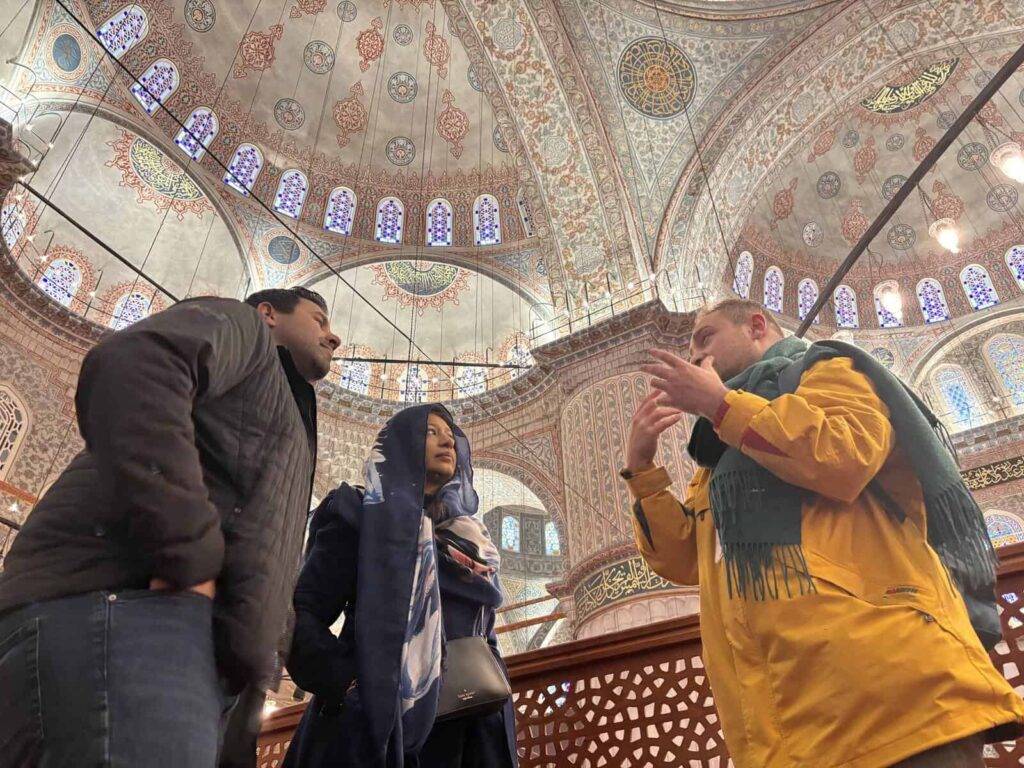 Blue Mosque interior (ceiling) during a guided tour in 2024.