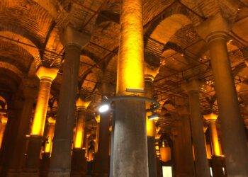 Interior view of Binbirdirek Cistern in Istanbul.