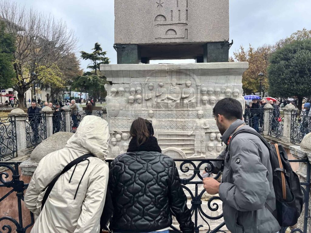 Obelisk of Theodosius in Hippodrome - November 15th 2024 - Professional Tour Guide Ömer Çelik showing the pedastile