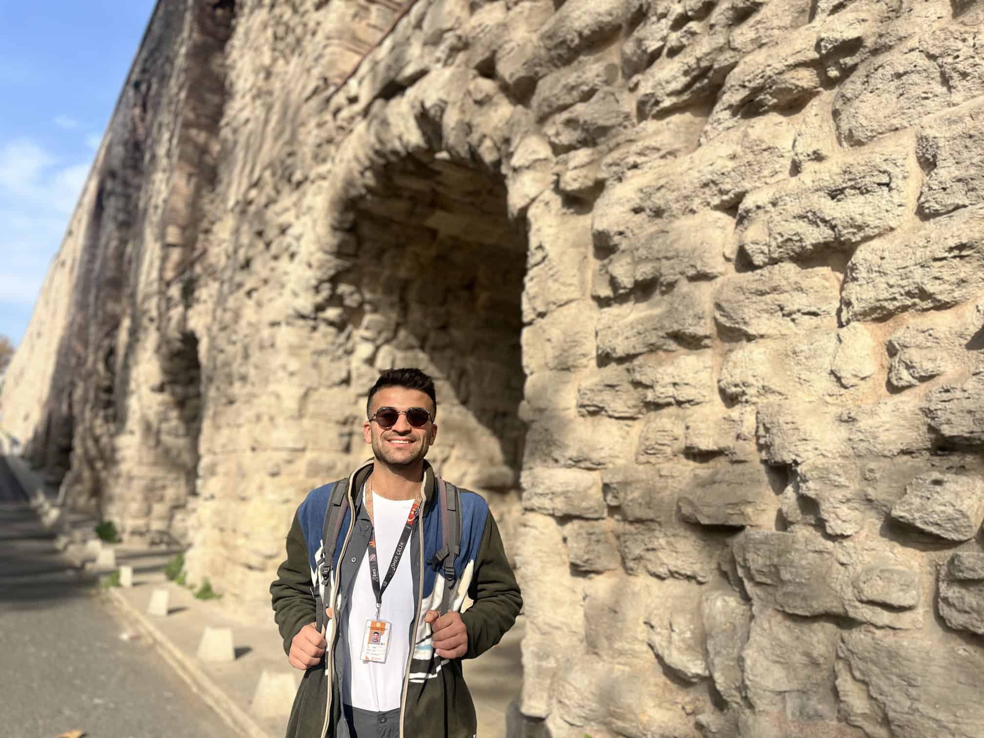 Omer Celik under an arch of the Valens Aqueduct in Istanbul