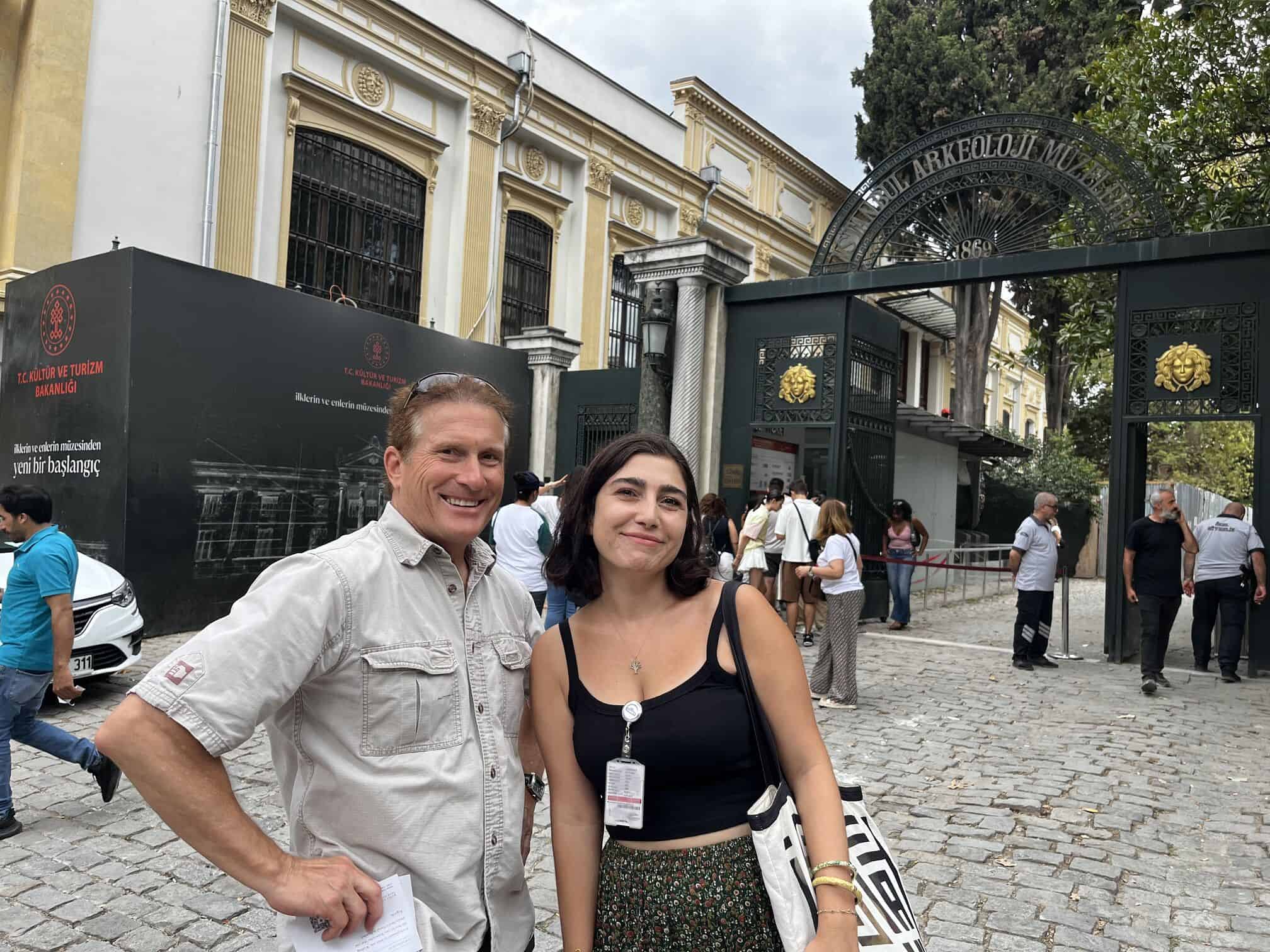 Duygu Sinirtas with a visiting academic outside the Istanbul Archaeological Museum