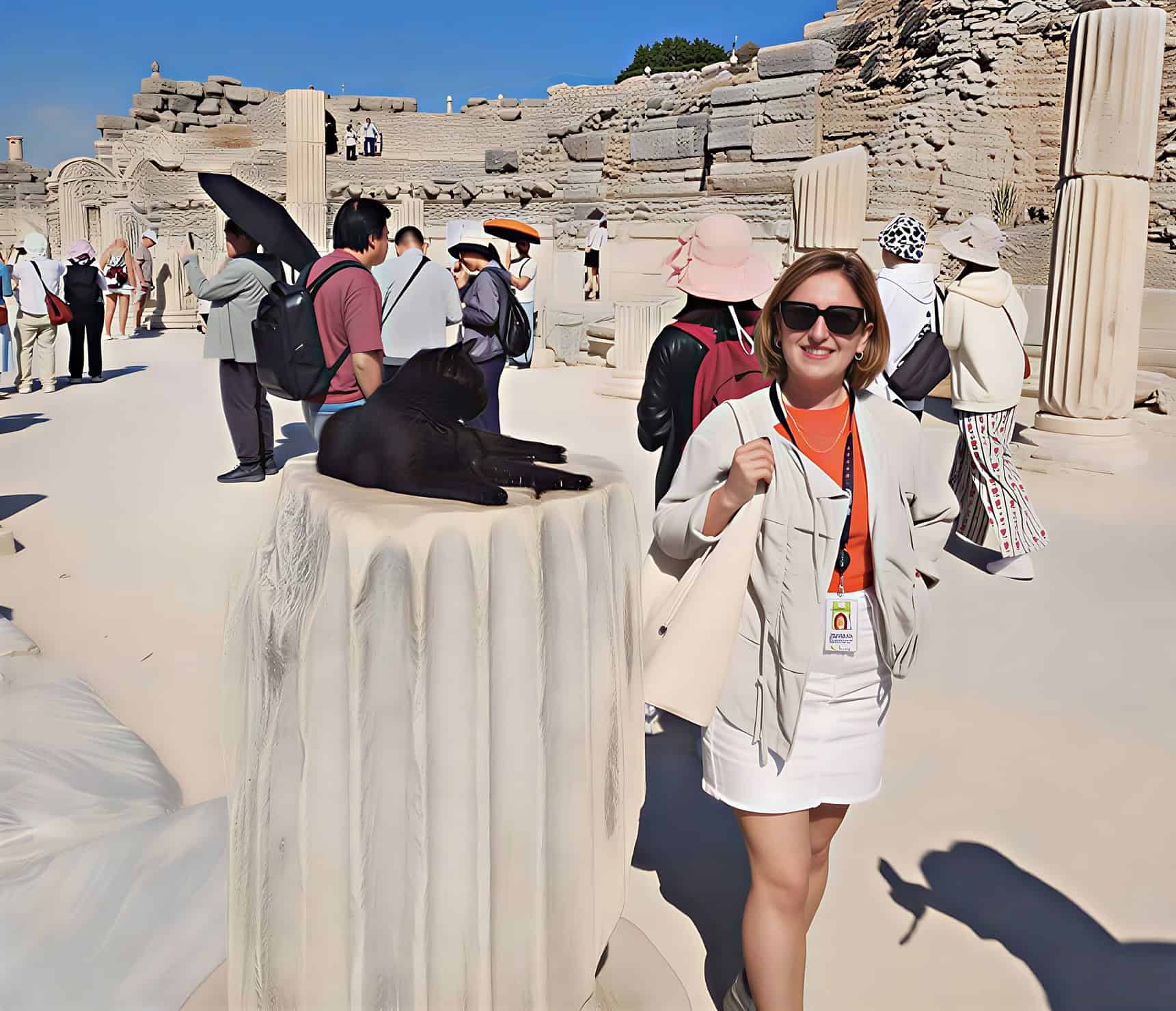Hatice Kelek on a marble street in Ephesus