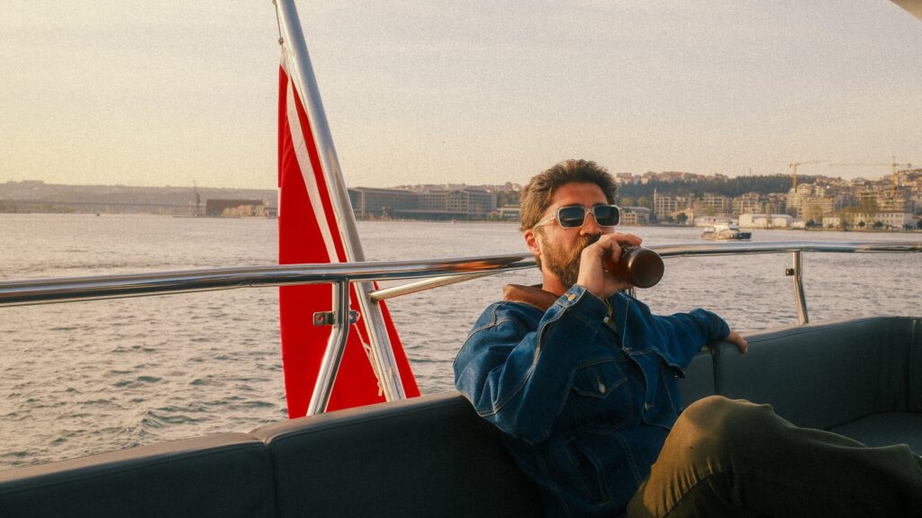 Fethi Karatas enjoying a beer on the private Bosphorus cruise