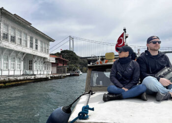 Steven and Melanie on a small boat on the Bosphorus - The Other Tour