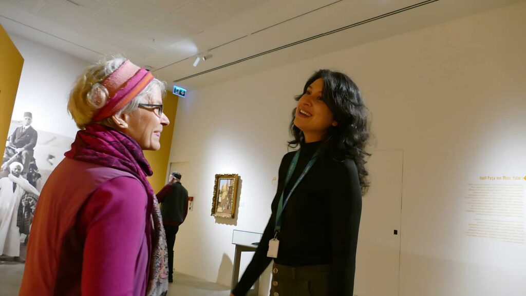 Defne Erdogan guiding and having laughs inside Pera Palace in Beyoglu in 2026