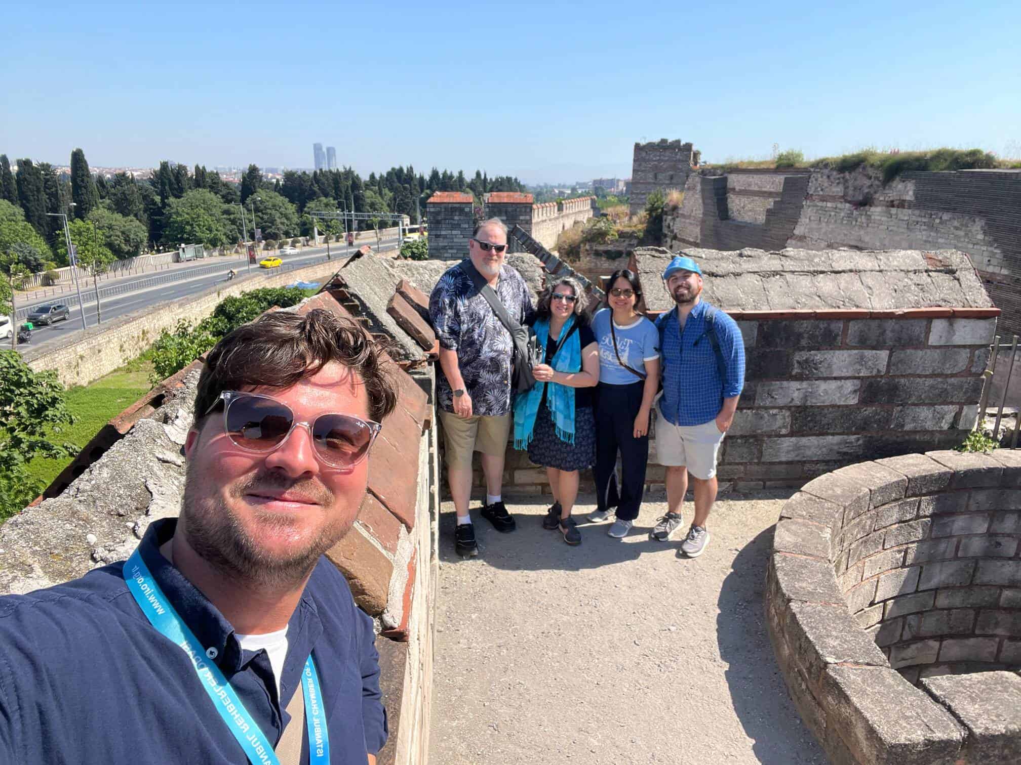 Deniz Karagozoglu with a group on top of the Theodosian walls in Istanbul