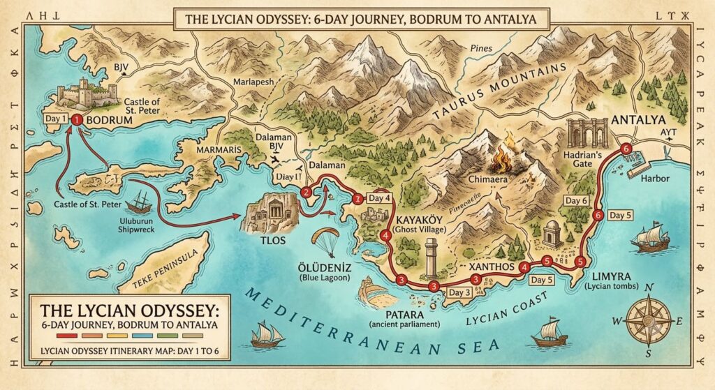 6 Day Lycian Tour Map - The Other Tour