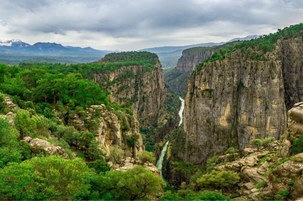 Panoramic view of Tazı Canyon in Köprülü Canyon National Park, Antalya, Turkey.