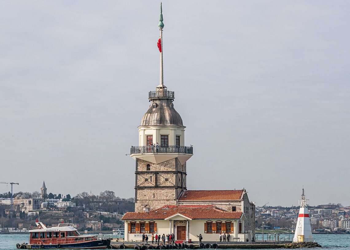 Maiden's Tower standing on a small islet in the Bosphorus, one of Istanbul's most iconic historic landmarks