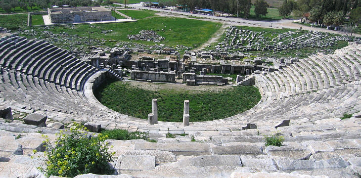 The Great Theatre of Miletus, a Greco-Roman theater overlooking the ancient city of Miletus in western Turkey.