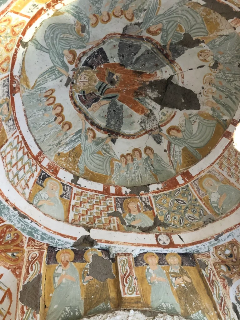 Byzantine dome frescoes inside Ağaçaltı Church in Ihlara Valley, Cappadocia, Turkey.