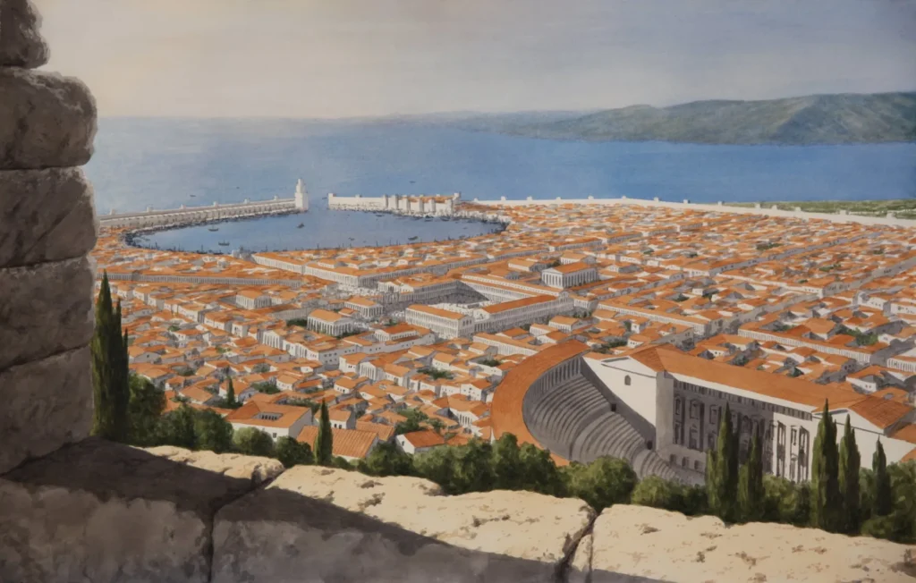 Artist's reconstruction of ancient Smyrna (modern-day İzmir), one of the cities traditionally associated with Homer.