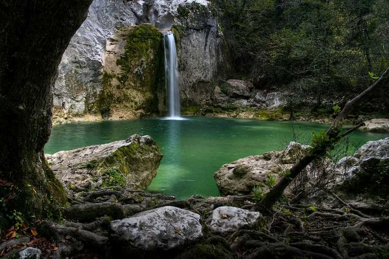 Ilıca Waterfall and its emerald pool, reached by following the Horma Canyon boardwalk in Kastamonu, Turkey.