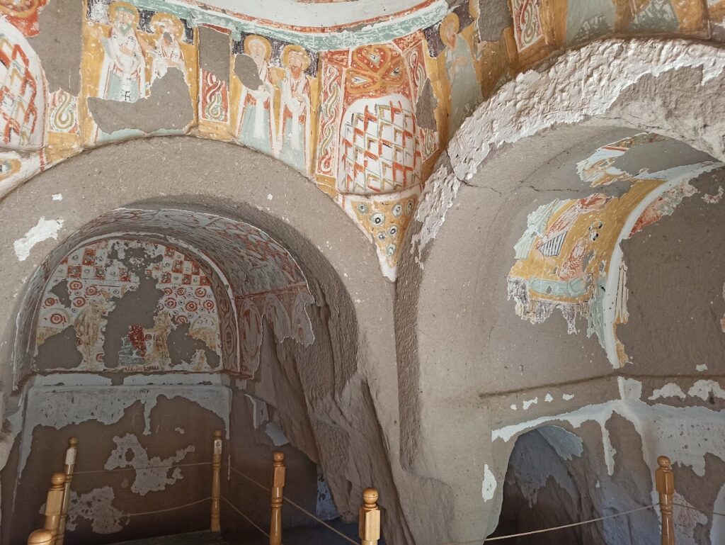 Interior of Ağaçaltı Church carved into volcanic rock in Ihlara Valley, Cappadocia, Turkey.