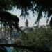 Trees overlooking the historic skyline and Bosphorus in Istanbul