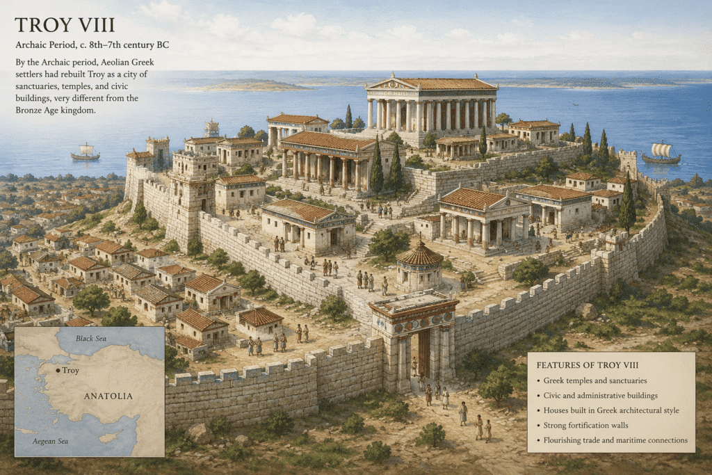 Artist's reconstruction of Troy VIII, showing the Greek city of Ilion rebuilt on the site of Bronze Age Troy.