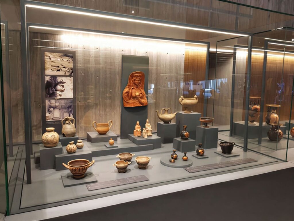 Mycenaean-style painted ceramics and terracotta figurines from Tenedos on display at the Troy Museum