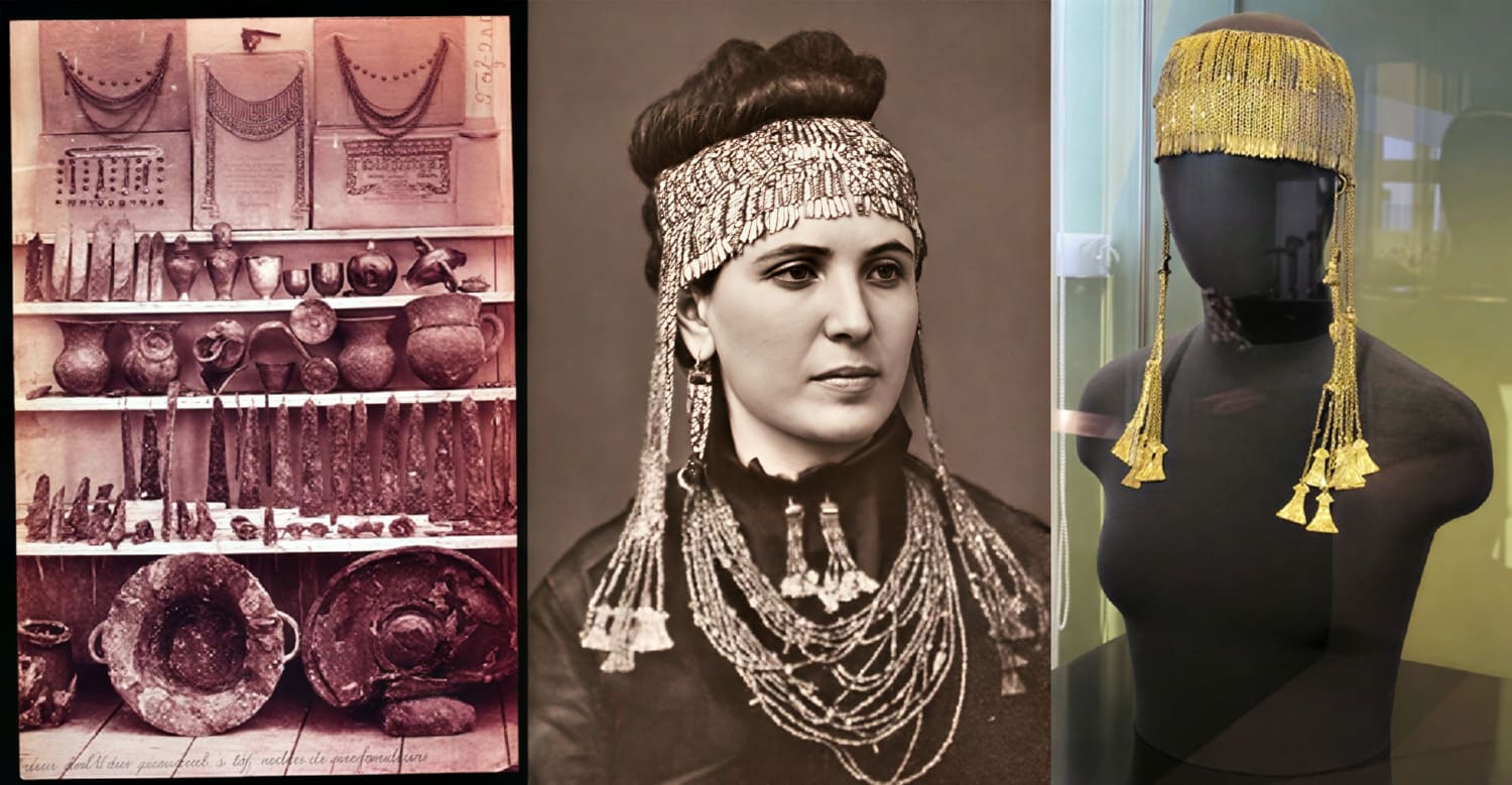 Archival photos of the gold jewellery known as Priam's Treasure