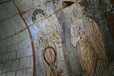Medieval fresco inside Yılanlı Church in Ihlara Valley, Cappadocia, Turkey.