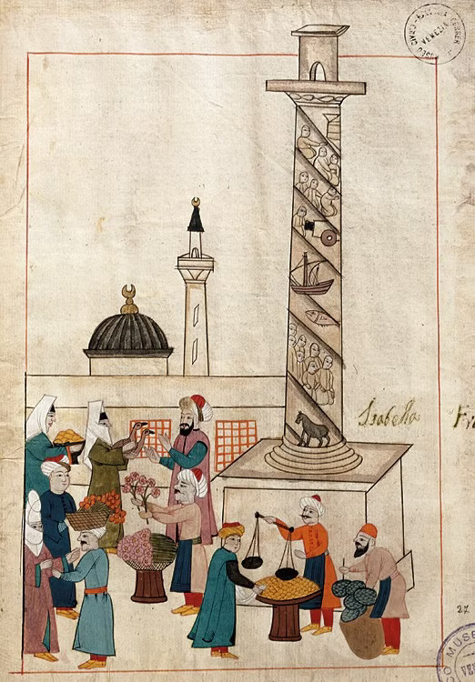 Ottoman miniature depicting the Avrat Pazarı near the former Forum of Arcadius