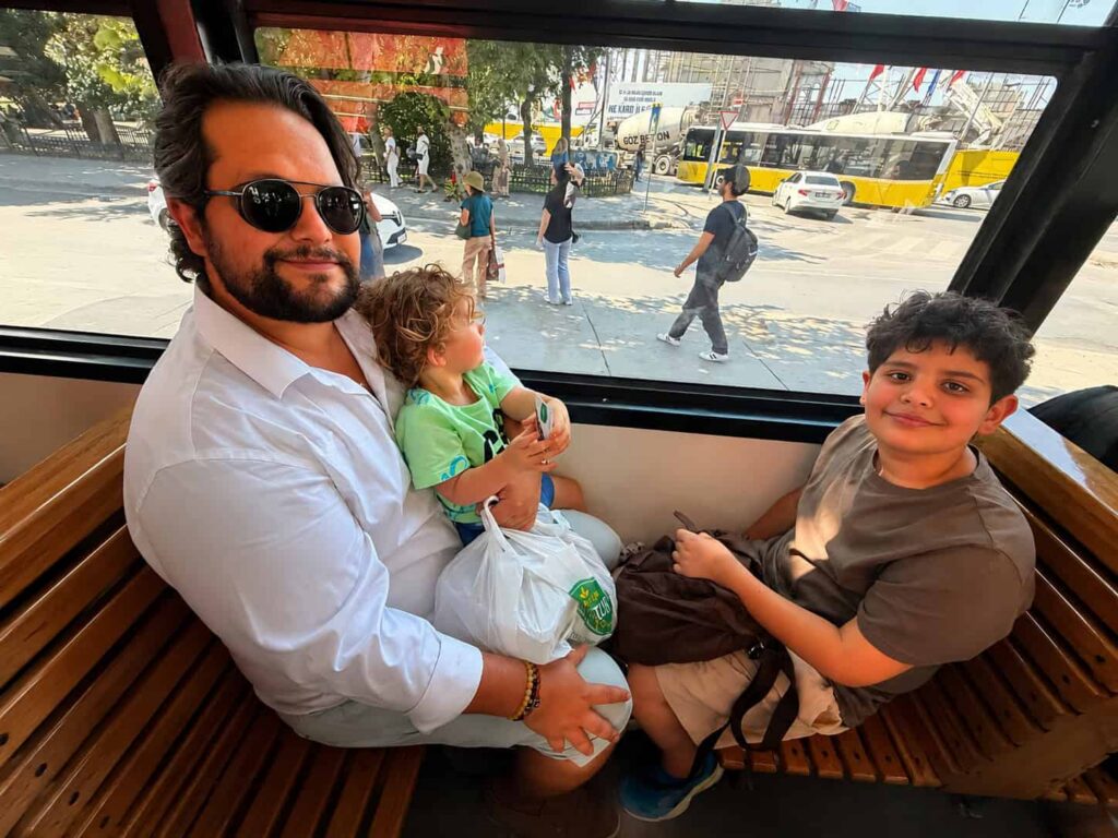 Inside the historic tram in Kadikoy