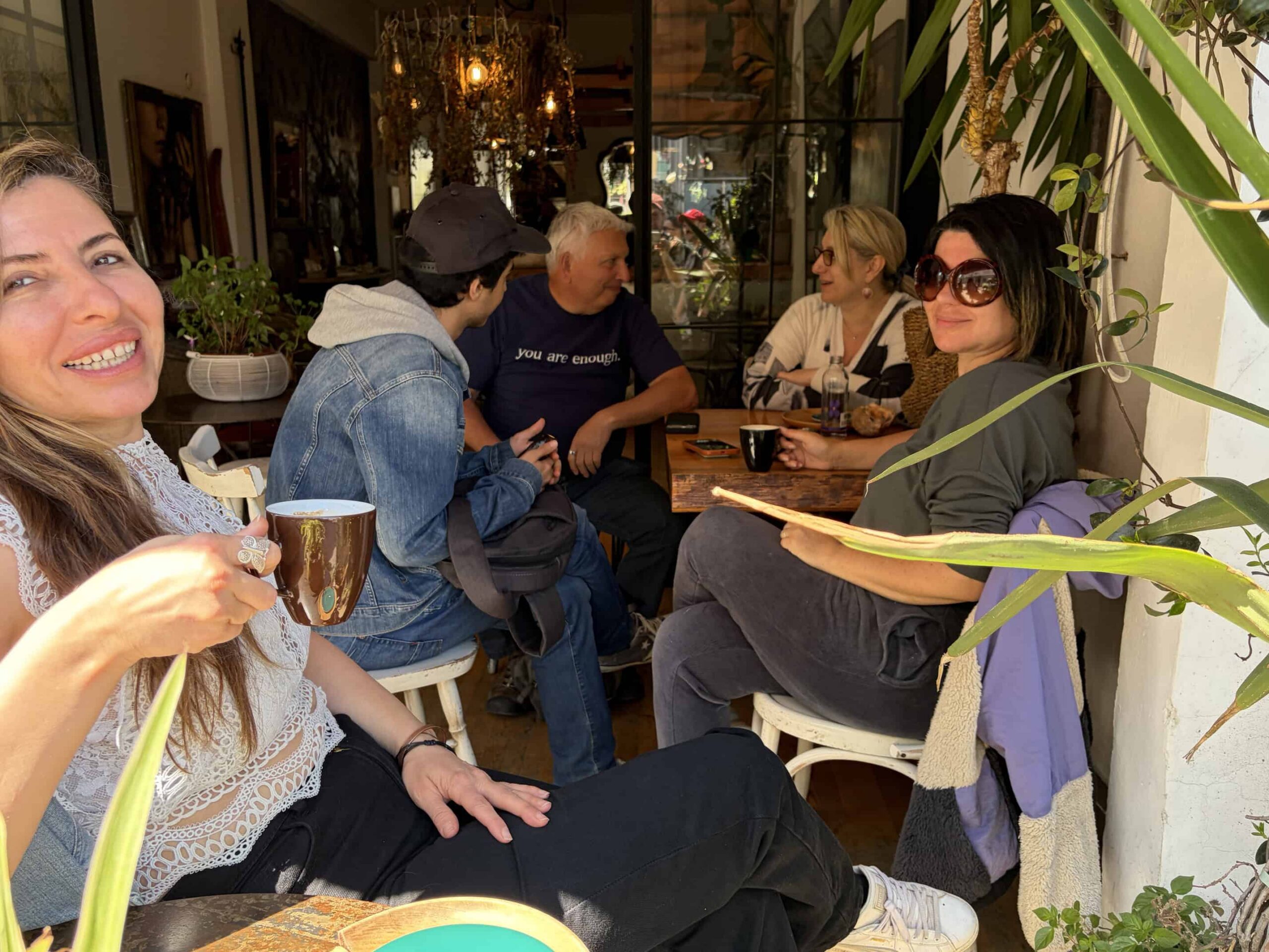 Jim, Hamide and tolga at the coffee shop in Balat
