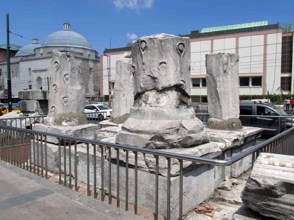Carved marble remains of the Forum of Theodosius near Beyazıt Square