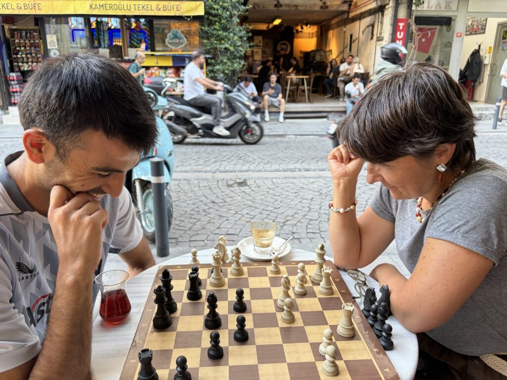 Omer Celik - Guiding a chess tour and playing chess in Kadikoy in August 2026